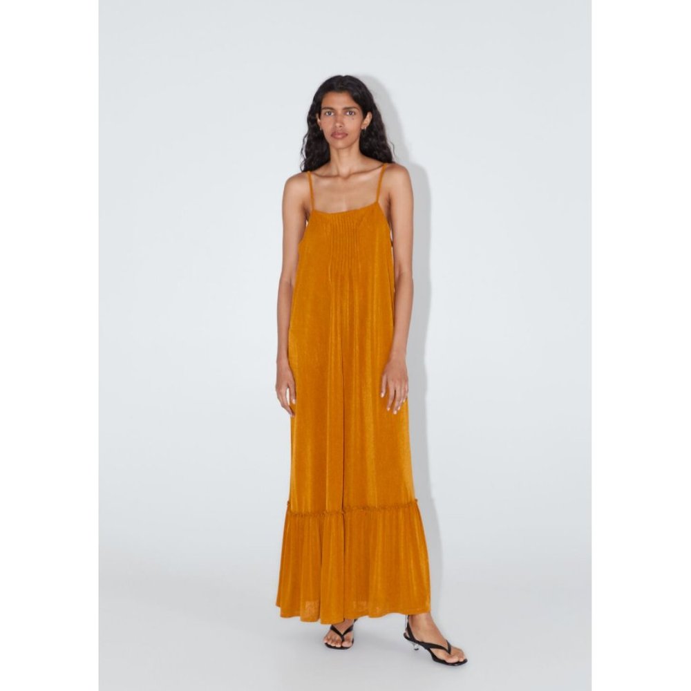 NWT Zara Size XL Pumpkin Long Textured Weave Maxi Strappy Dress